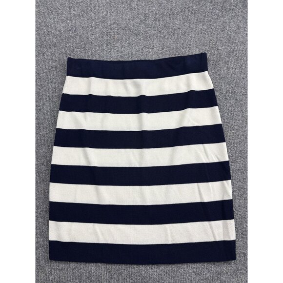 Theory Skirt Womens Small Navy White Striped Stretch Knit Bodycon Mini - Picture 1 of 6